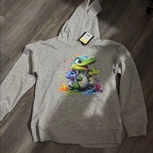 art class Gray Hoodie with Colorful Dinosaur Print